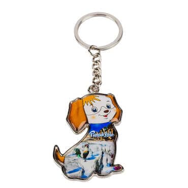 Pamukkale Themed Dog Shaped Metal Keychain