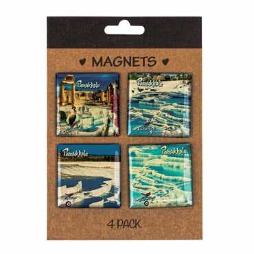 Pamukkale Themed Myros Four Piece Refrigerator Magnet Set 40x40 mm
