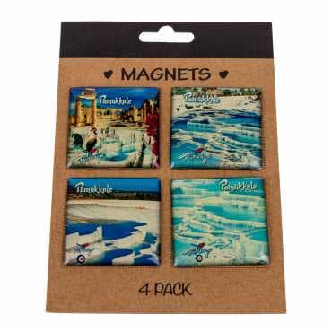 Pamukkale Themed Myros Four Piece Refrigerator Magnet Set 40x40 mm - Standart - 2