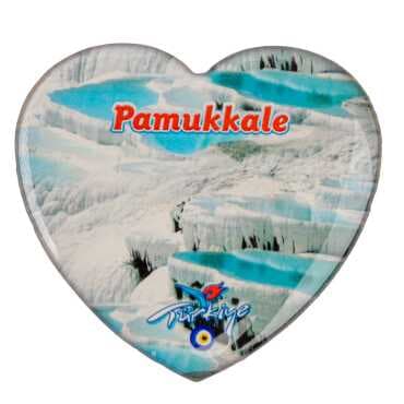 Pamukkale Themed Myros Heart Refrigerator Magnet 65x60 mm