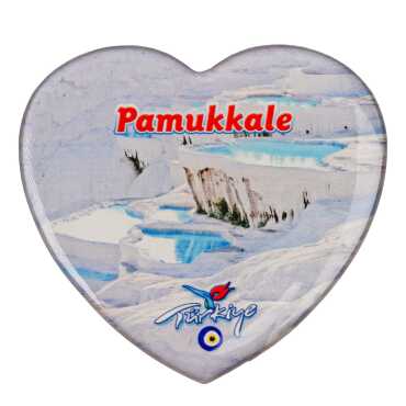 Pamukkale Temalı Myros Kalp Magnet 65x60 mm - 3