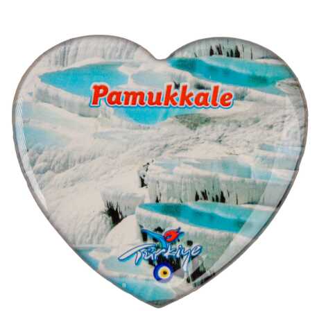 Pamukkale Temalı Myros Kalp Magnet 65x60 mm - 1
