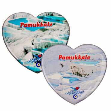 Pamukkale Temalı Myros Kalp Magnet 65x60 mm - 2