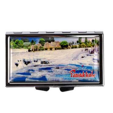 Pamukkale Themed Myros Metal Mirror Rectangle Pill Box 84x45x13 mm