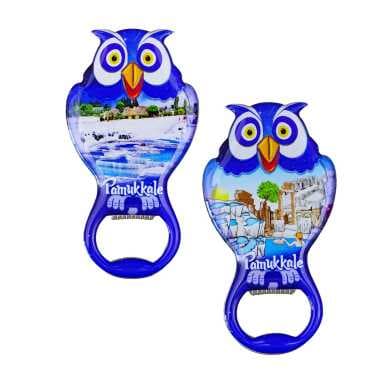 Pamukkale Temalı Myros Metal Baykuş Açacak Magnet 88x47 mm - 2