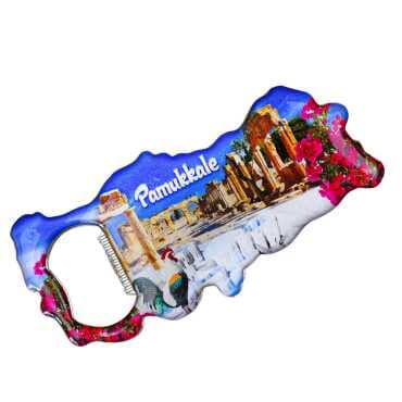 Pamukkale Themed Myros Metal Map Bottle Opener Refrigerator Magnet 100x45 mm - Standart - 2
