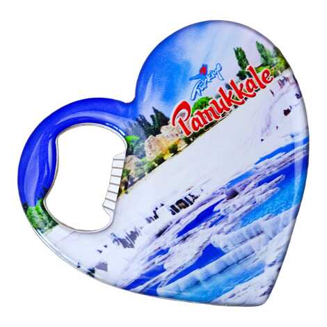 Pamukkale Temalı Myros Metal Kalp Açacak Magnet 85x76 mm - 2