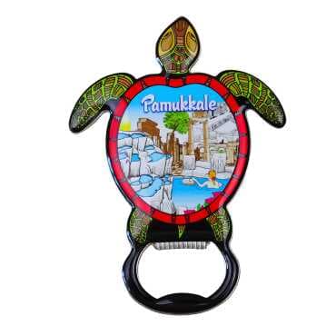 Pamukkale Themed Myros Metal Turtle Bottle Opener Refrigerator Magnet 103x75 mm