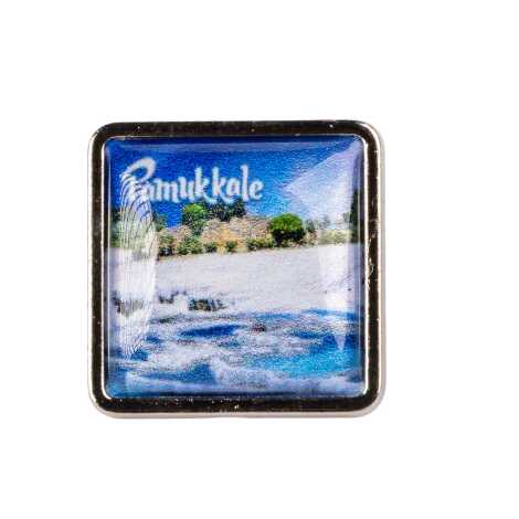 Pamukkale Temalı Myros Metal Kare Rozet 18x18 mm - 1