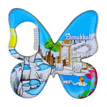 Pamukkale Themed Myros Metal Butterfly Refrigerator Magnet 70x70 mm