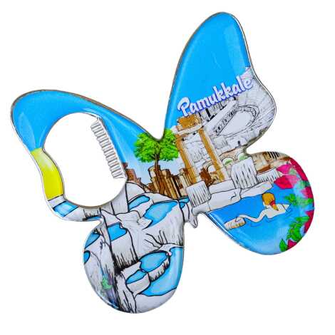 Pamukkale Temalı Myros Metal Kelebek Açacak Magnet 70x70 mm - 2