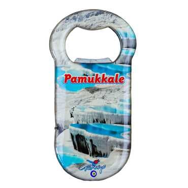 Pamukkale Themed Myros Metal Classic Bottle Opener Refrigerator Magnet 90x45 mm
