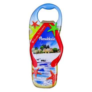 Pamukkale Themed Myros Metal Sandal Bottle Opener Refrigerator Magnet 110x45 mm