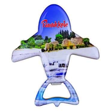 Pamukkale Themed Myros Metal Airplane Bottle Opener Refrigerator Magnet 105x89 mm