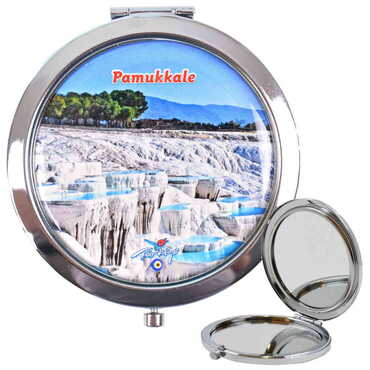 Myros - Toptan Pamukkale Temalı Myros Metal Yuvarlak Ayna 70x11 mm