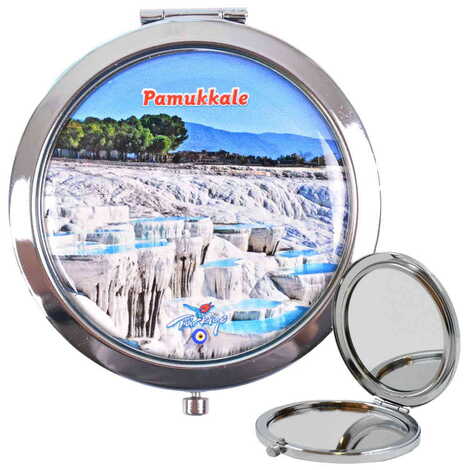 Toptan Pamukkale Temalı Myros Metal Yuvarlak Ayna 70x11 mm