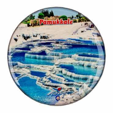 Pamukkale Themed Myros Round Refrigerator Magnet 67 mm