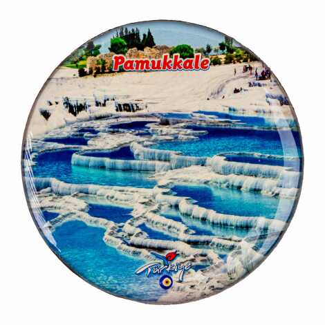 Pamukkale Temalı Myros Yuvarlak Magnet 67 mm - 1
