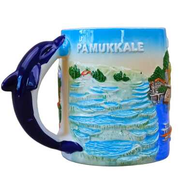 Pamukkale Temalı Yunuslu Seramik Kupa - Myros