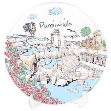 Myros - Pamukkale Themed Bespoke Printed Glass Plate 18 Cm