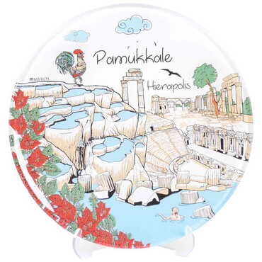 Myros - Pamukkale Themed Bespoke Printed Glass Plate 21 Cm