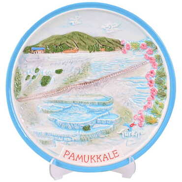 Pamukkale Themed Ceramic Plate 20 Cm - Myros