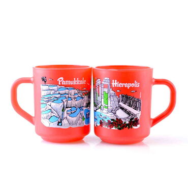 Pamukkale Themed Colored Glass Mug - Thumbnail