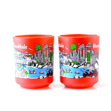 Pamukkale Themed Colored Glass Mug - Thumbnail