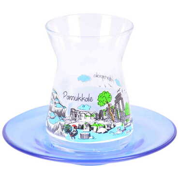 Myros - Pamukkale Themed Colored Tea Glass Set Of 2 Pcs