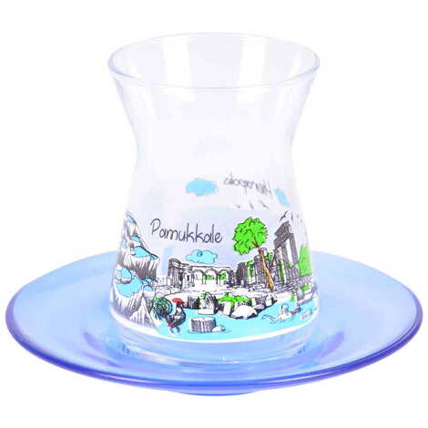 Pamukkale Themed Colored Tea Glass Set Of 2 Pcs