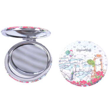 Pamukkale Themed Custom Printed Round Pocket Mirror - Thumbnail