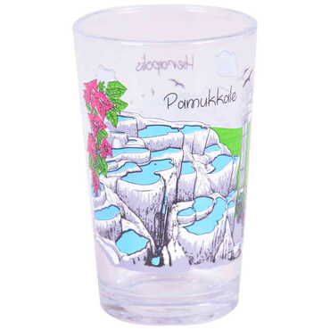 Pamukkale Themed Custom Printed Turkish Coffee Water Glass of 2 pcs - Thumbnail