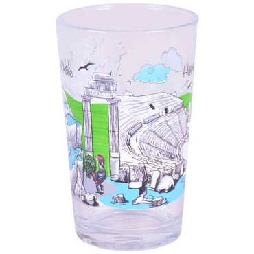 Pamukkale Themed Custom Printed Turkish Coffee Water Glass of 2 pcs - Thumbnail