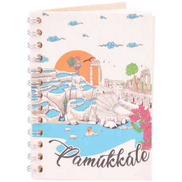 Myros - Pamukkale Themed Custom Printed Wood Cover Notebook 120x170 mm