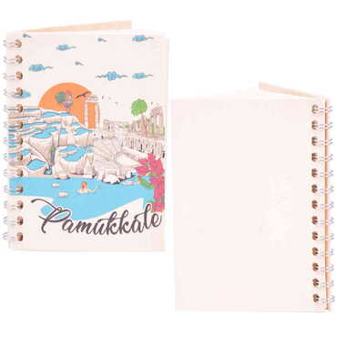 Pamukkale Themed Custom Printed Wood Cover Notebook 120x170 mm - Thumbnail