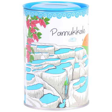 Myros - Pamukkale Themed Customised Kids Tin Round Coin Box 83x83x125 mm