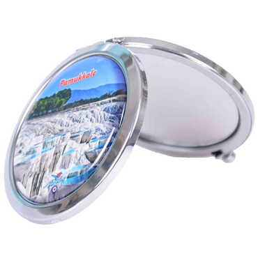 Pamukkale Themed Customised Metal Epoxy Travel Make Up Compact Mirror 70x11 mm - Thumbnail