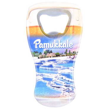 Myros - Pamukkale Themed Customised UV Printed Beer Glass Shape Plastic Base Bottle Opener 52x97 mm