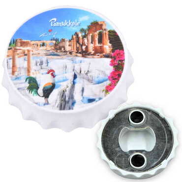 Myros - Pamukkale Themed Customised UV Printed Bottle Cap Shaped Plastic Base Bottle Opener 58x15 mm