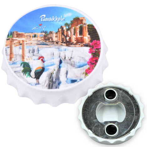 Pamukkale Themed Customised UV Printed Bottle Cap Shaped Plastic Base Bottle Opener 58x15 mm