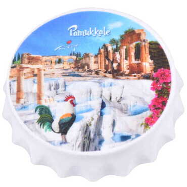 Pamukkale Themed Customised UV Printed Bottle Cap Shaped Plastic Base Bottle Opener 58x15 mm - Thumbnail