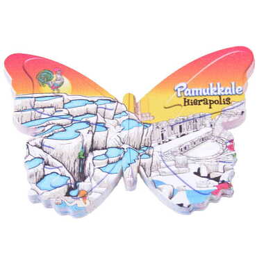 Pamukkale Themed Customised UV Printed Plastic Base Butterfly Shaped Fridge Magnet 80x58 mm - Thumbnail