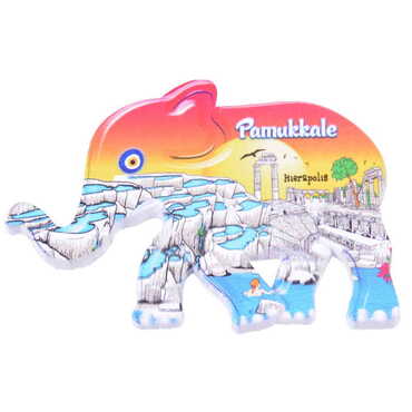 Myros - Pamukkale Themed Customised UV Printed Plastic Base Elephant Shaped Fridge Magnet 86x62 mm