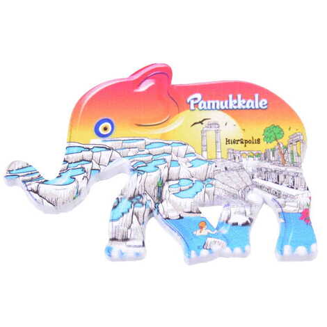 Pamukkale Themed Customised UV Printed Plastic Base Elephant Shaped Fridge Magnet 86x62 mm