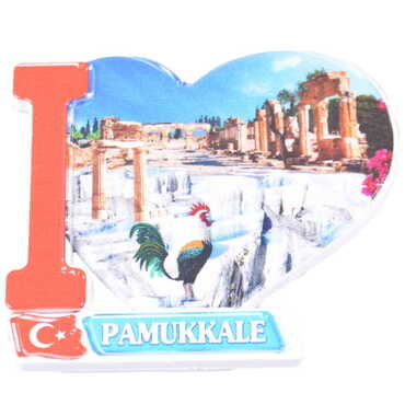 Myros - Pamukkale Themed Customised UV Printed Plastic Base Heart Shaped Fridge Magnet 86x62 mm