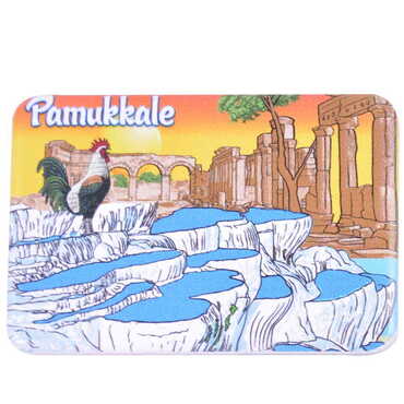 Pamukkale Themed Customised UV Printed Plastic Base Rectangle Fridge Magnet 80x50 mm - Thumbnail