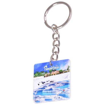 Myros - Pamukkale Themed Customised Uv Printed Plastic Base Round Keyring 40x108 mm