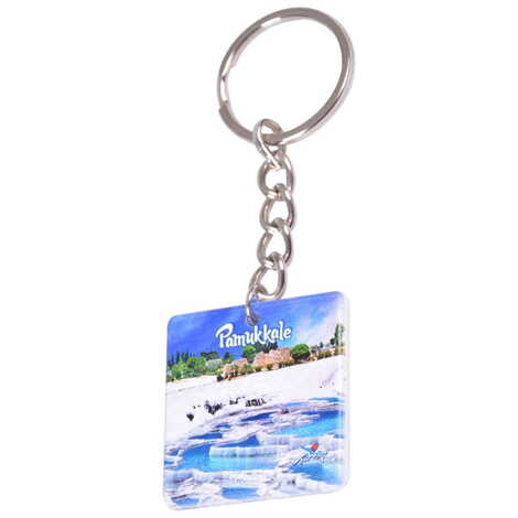 Pamukkale Themed Customised Uv Printed Plastic Base Round Keyring 40x108 mm