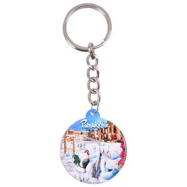 Myros - Pamukkale Themed Customised UV Printed Plastic Base Square Keyring 38x100 mm