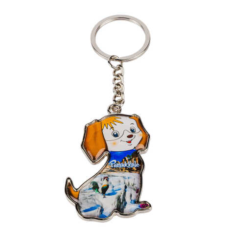 Pamukkale Themed Dog Shaped Metal Keychain - 1